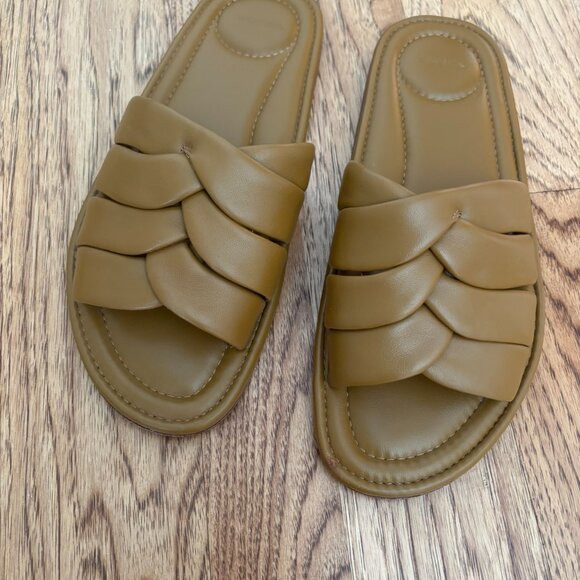 Vince Women's Palmetta Slide Sandals in Dark Amber Leather Size 9 CONTEMPORARY - Picture 2 of 8